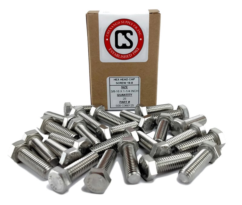 Chenango Supply Stainless 3/8-16 X 1-1/4inches Hex Head Bolts (3/4inches to 5inches Length in Listing), 304 Stainless Steel, 25 Pieces (3/8-16 X 1-1/4 - Image 2